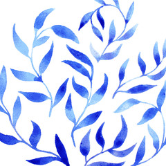 vector blue gzhel watercolor leaf pattern template