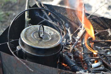 Pan on a fire