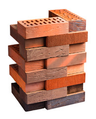 Collection of facing bricks isolated included clipping path