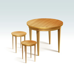 Vector Empty Round Wood Table with Two Chairs