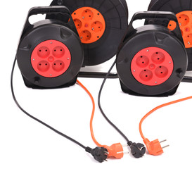 Extension electric cable reels isolated on white background