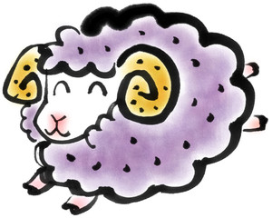 水墨画　笑顔ひつじ