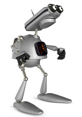 old robot looking up side view