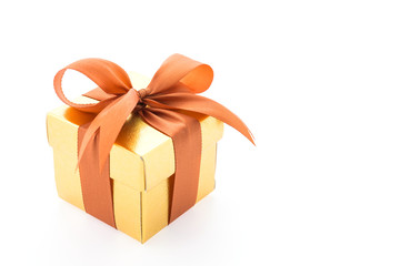 Gold gift box isolated on white background