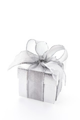 Silver gift box isolated on white background