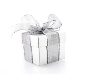 Silver gift box isolated on white background