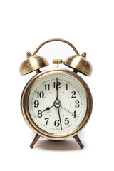Brass metal alarm clock retro style.