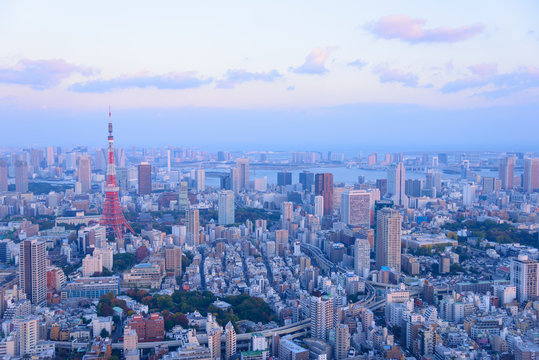 Tokyo in the twilight, direction to the Tokyo Tower and Shinagaw