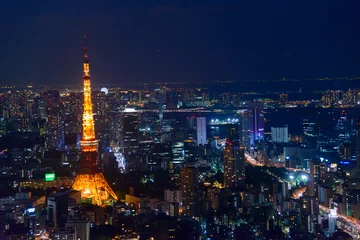 Foto op Plexiglas Tokyo in de schemering, richting Tokyo Tower en Shinagaw © Scirocco340