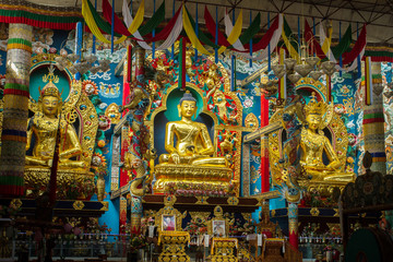Golden temple in the Namdroling Monastery in Bylakuppe, Karnatak