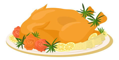 Meal on dish, roasted turkey