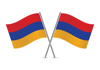 Armenian crossed flags. Armenian flags on white background. Vector icon set. Vector illustration.