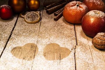 christmas fruits and sugar hearts