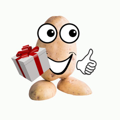 little potato man with gift