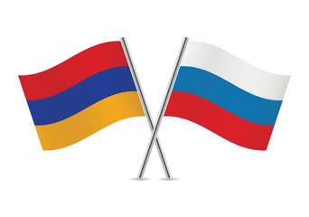 Armenian and Russian flags. Vector illustration.