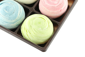 Thailand of Colorful Mochi Sweets in black box of isolated.