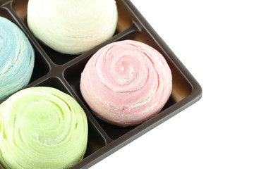 Thailand of Colorful Mochi Sweets in black box of isolated.