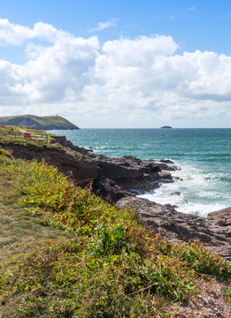 View from Polzeath Beach, near Wadebridge Cornwall England
