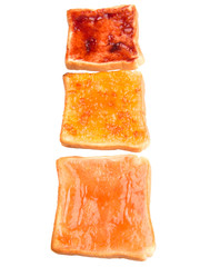 Mix fruit, blueberry, orange fruit jam spread on bread toast