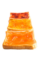 Mix fruit, blueberry, orange fruit jam spread on bread toast