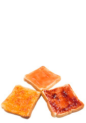 Mix fruit, blueberry, orange fruit jam spread on bread toast