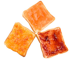 Mix fruit, blueberry, orange fruit jam spread on bread toast
