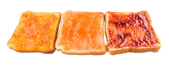 Mix fruit, blueberry, orange fruit jam spread on bread toast