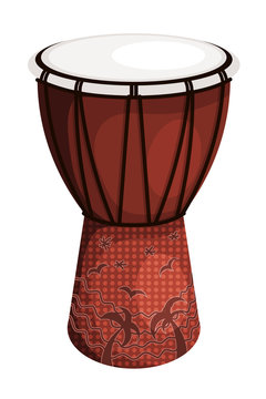 Tomtom drum brown style tribal with palm trees and birds. Isolat