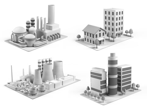 Set of different buildings,