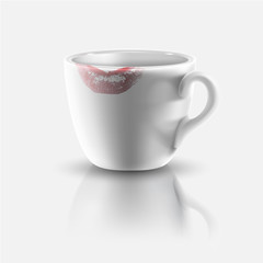 white cup with lipstick print