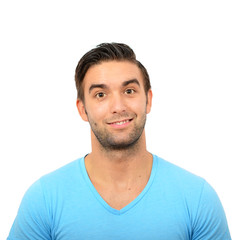 Fototapeta premium Portrait of handsome man in casual clothes against white backgro