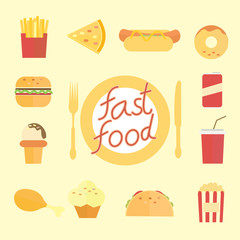 set of flat fast food icons