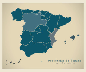 Modern map - Spain with provinces ES