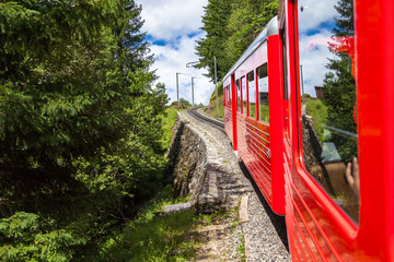 Montenvers  red train taking to Chamonix ice sea in France