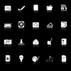 Writing related icons with reflect on black background