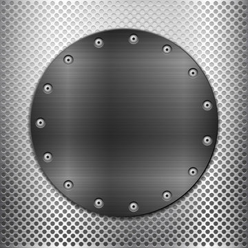 grey metal grid and black circle plate