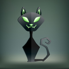 Black Cat with Green Eyes Vector Illustration - 70437047