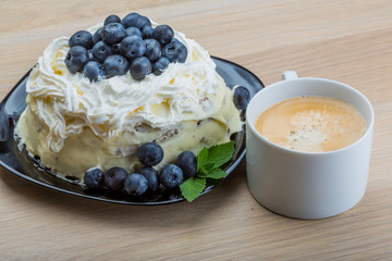Coffee with blueberry cake