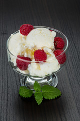 Ice cream with raspberry