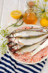 Fresh smelt on  with lemon