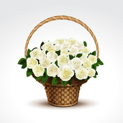 Fototapeta na wymiar Basket of White Roses Isolated