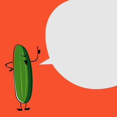 Vector green cucumber talking on a red background