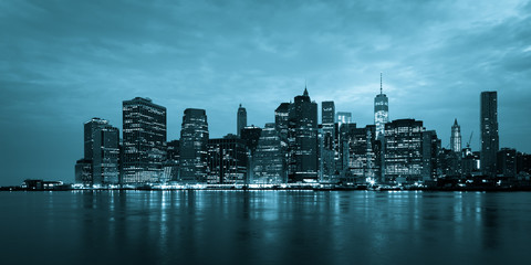 New York - Panoramic view  of Manhattan Skyline by night