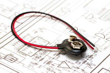 Battery connector placed on the printed drawing