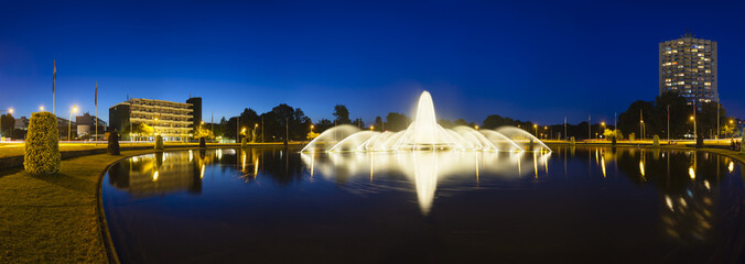 Aachen Europaplatz Fountain At Night