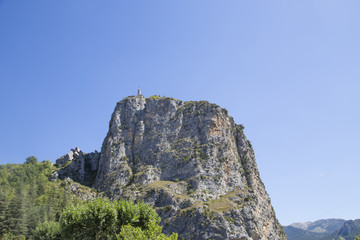 Fototapeta na wymiar church and big roc in Castellane, Provence, France, Europe.