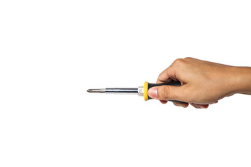 Screwdriver with hand isolated on a white background