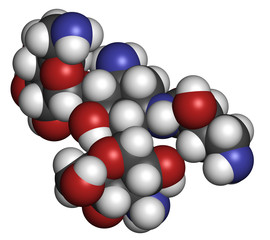 Amikacin aminoglycoside antibiotic molecule.