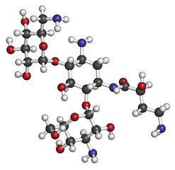 Amikacin aminoglycoside antibiotic molecule.