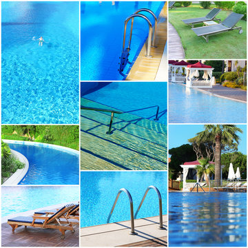 Collage of photos with swimming pool
